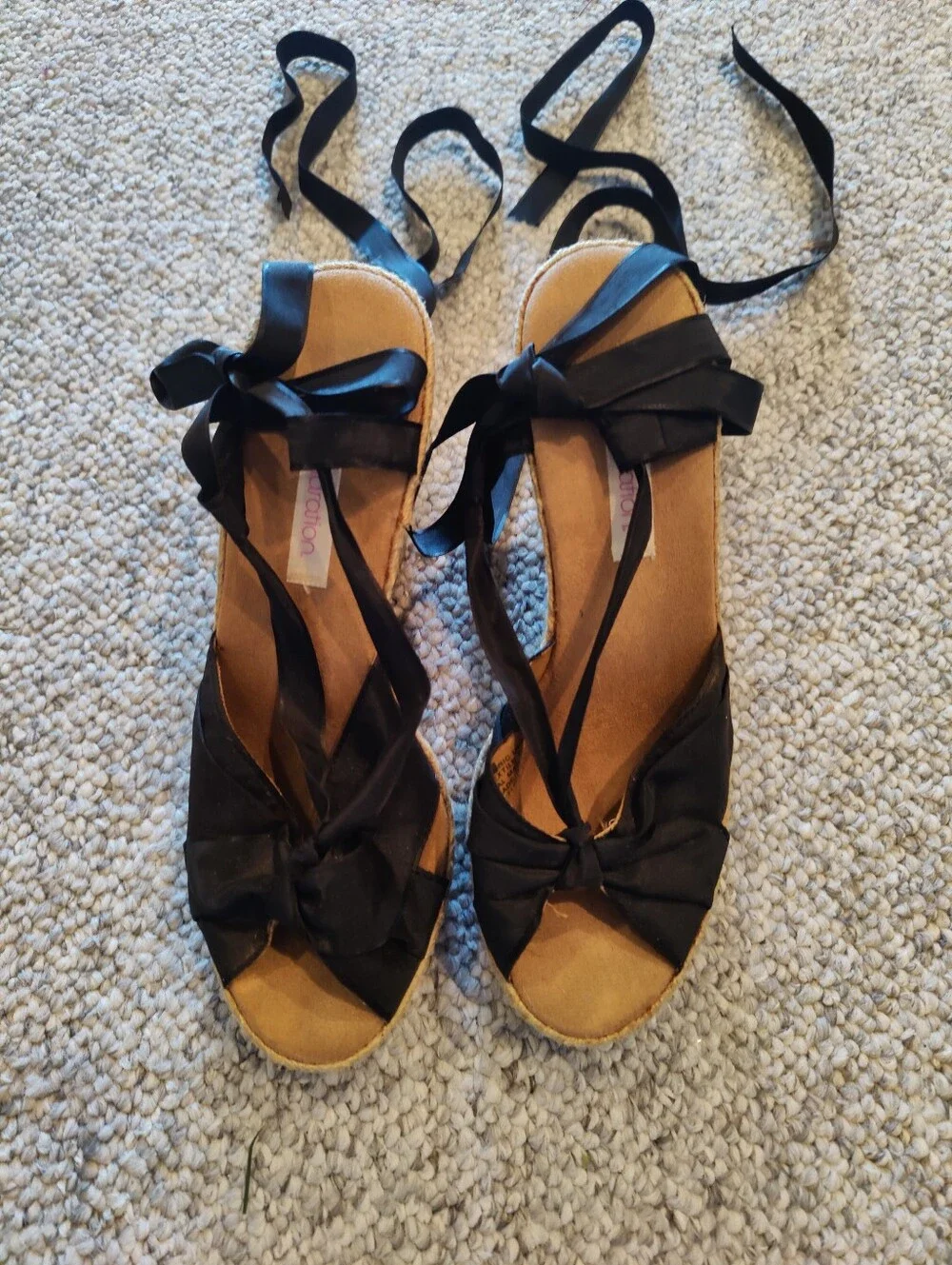 Stylish Black Bow Lace-Up Espadrille Sandals. Size 7 1/2